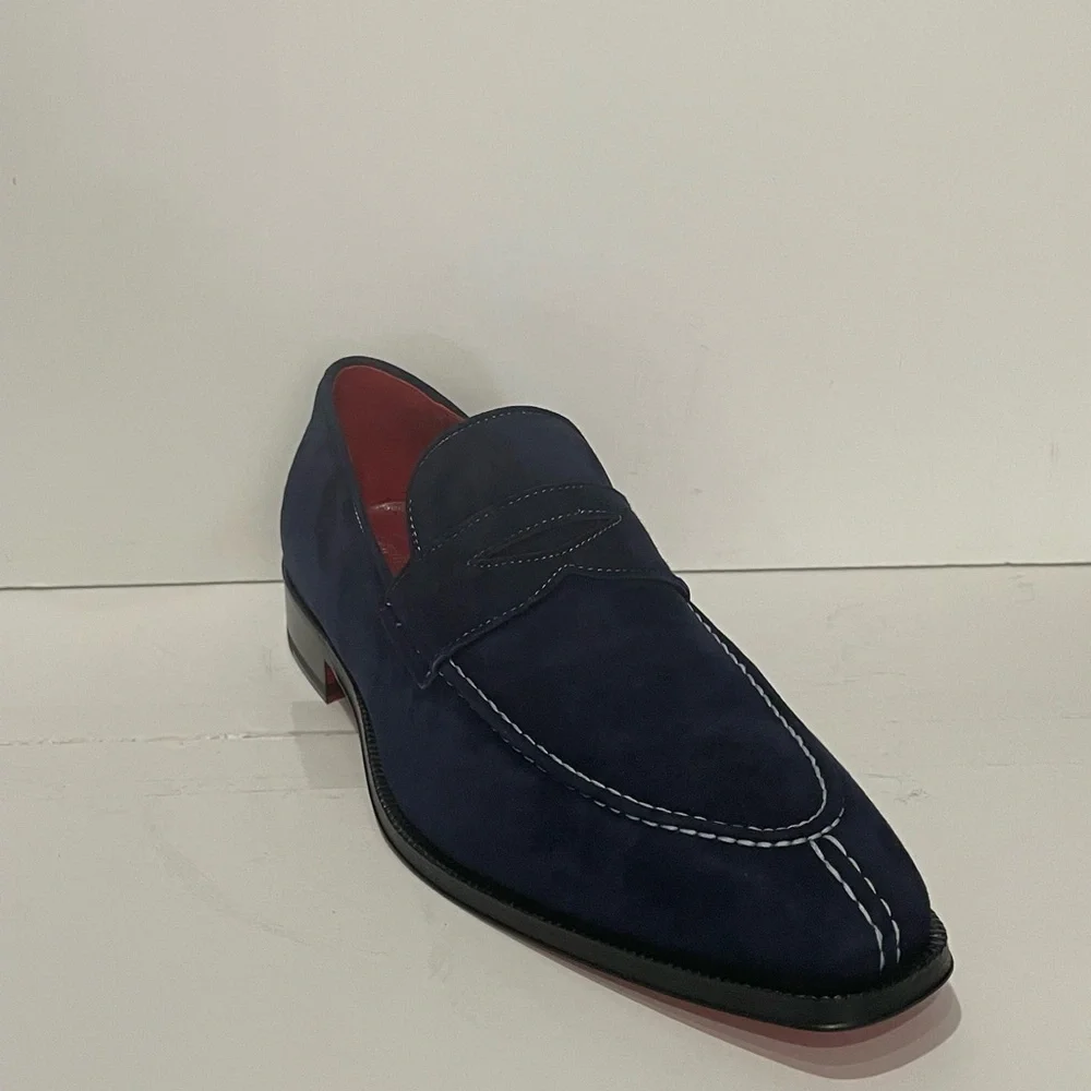 Emilio Franco shoes loafer suede navy slip on red bottom sole